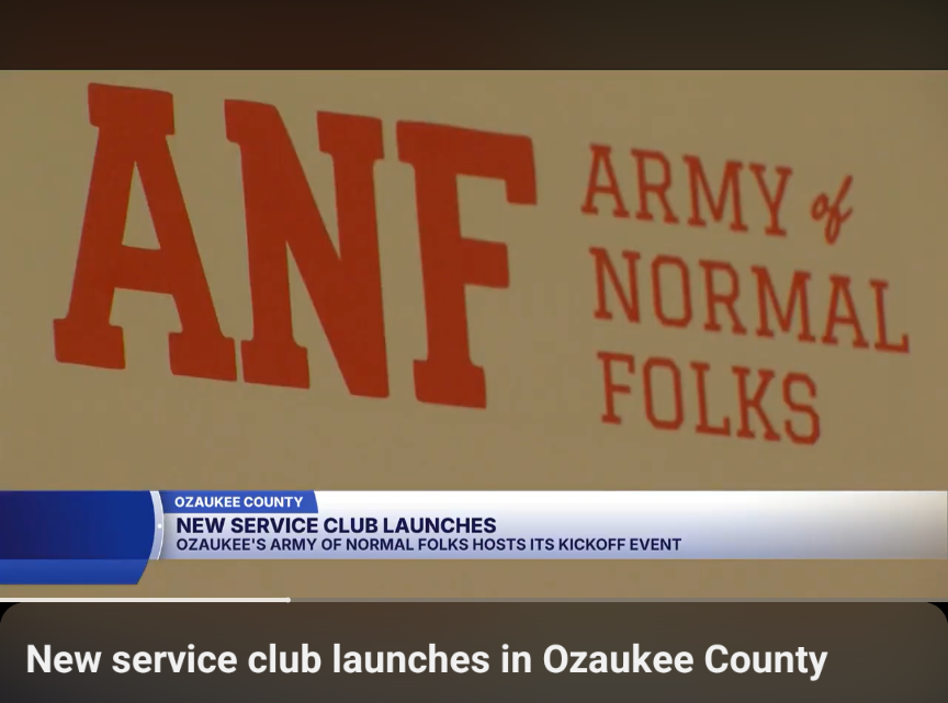 News broadcast graphic reading “New service club launches in Ozaukee County”